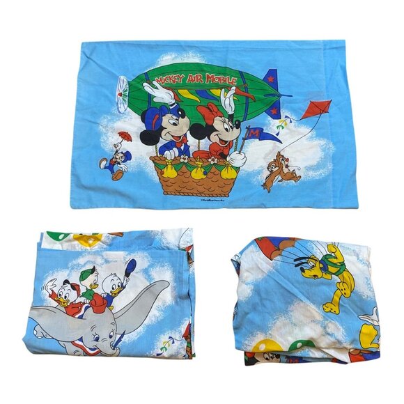 1980s Vintage Disney Mickey Air Mobile Twin Bedding Set Mickey Mouse Disneyana - Picture 1 of 3